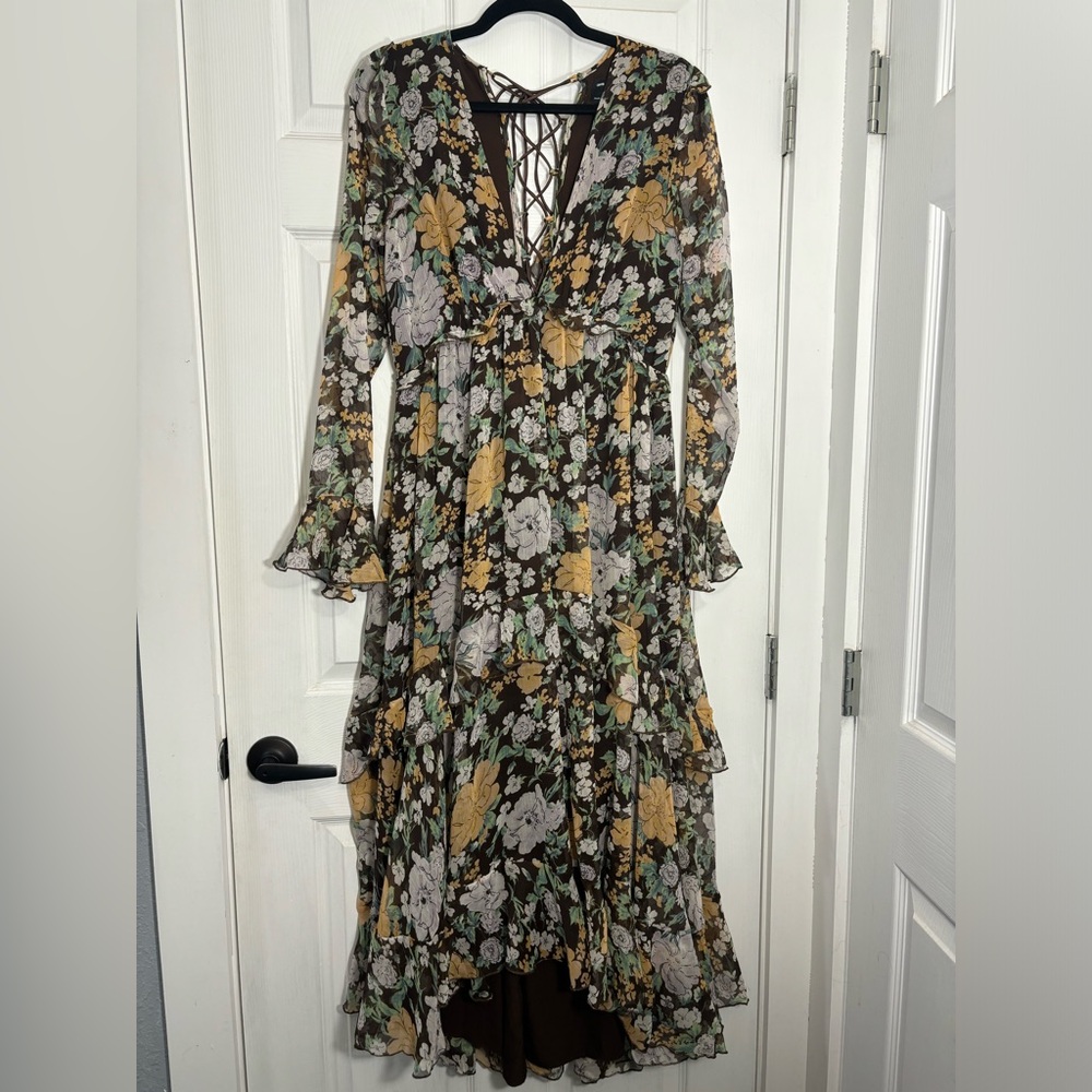 ASOS (Maternity) Green and Brown Floral Lace Up Dress